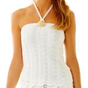 Lilly Pulitzer White Crochet Halter Top with Gold Shell Center